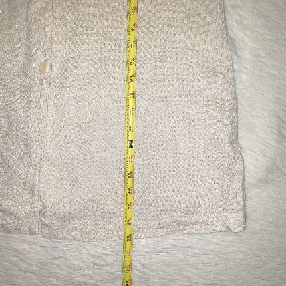 NWT Flax Linen Sparkly Button Front Shirt Sz S Oversized Womens Ivory Beige Top - Picture 9 of 9
